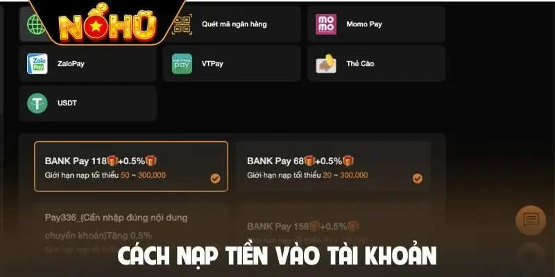 Cách nạp tiền vào tài khoản