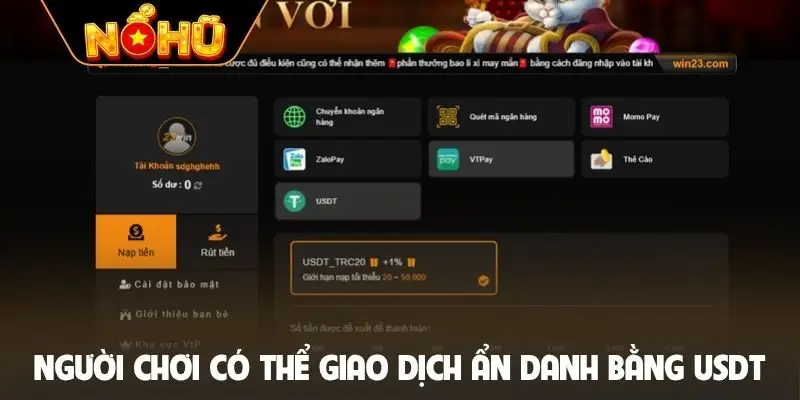 Người chơi có thể giao dịch ẩn danh bằng USDT